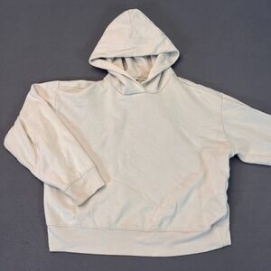 A New Day Womens Sz Large Ivory Heavy Hoodie Fleece Rib Lounge Oversized Oatmeal